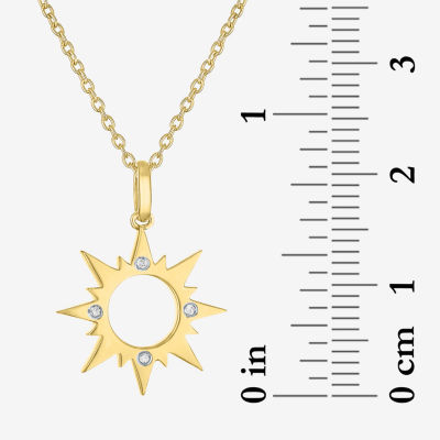 Diamond Accent Womens Diamond Accent Natural White Diamond 14K Gold Over Silver Sunburst Pendant Necklace