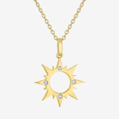 Diamond Accent Womens Diamond Accent Natural White Diamond 14K Gold Over Silver Sunburst Pendant Necklace