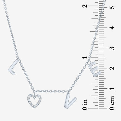 "Love" Womens Diamond Accent Natural White Diamond Sterling Silver 18 Inch Pendant Necklace