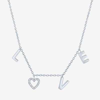 "Love" Womens Diamond Accent Natural White Diamond Sterling Silver 18 Inch Pendant Necklace