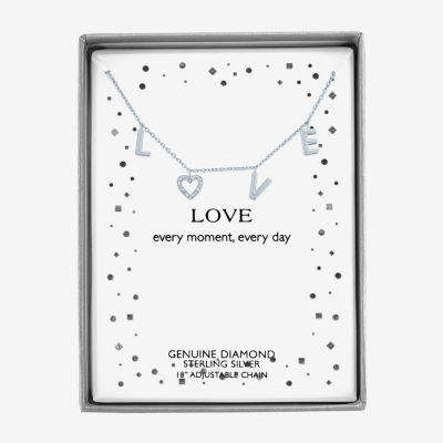 "Love" Womens Diamond Accent Natural White Diamond Sterling Silver 18 Inch Pendant Necklace