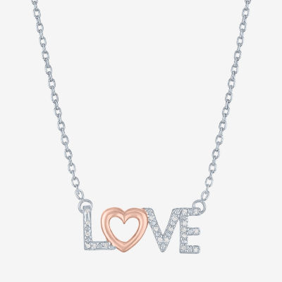 Diamond Accent "Love" Womens Diamond Accent Mined Diamond 14K Rose Gold Over Silver Sterling Silver Pendant Necklace