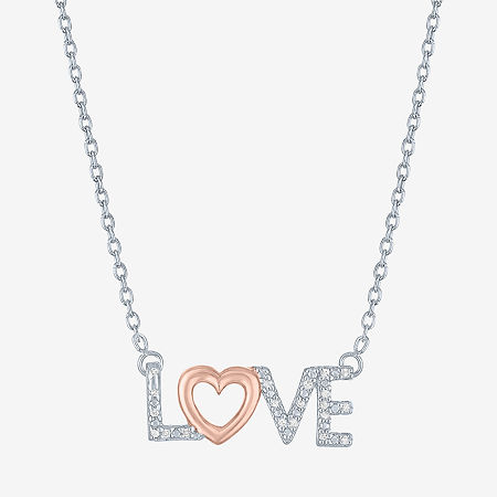 Diamond Accent "Love" Womens Diamond Accent Natural Diamond 14K Rose Gold Over Silver Sterling Silver Pendant Necklace, One Size