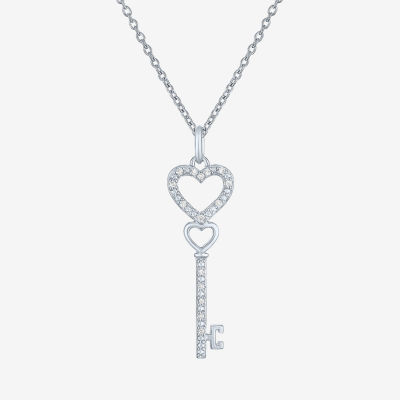 Diamond Accent Womens Diamond Accent Natural White Diamond Sterling Silver Keys 18 Inch Pendant Necklace