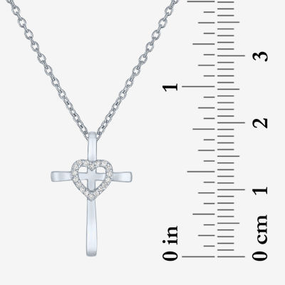 Faith" Womens Accent Natural Diamond Sterling SIlver Cross Pendant Necklace"