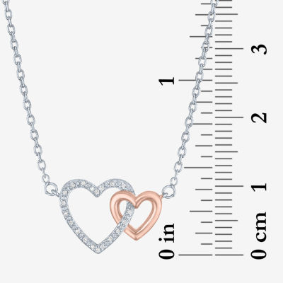 Diamond Accent "Love" Womens Diamond Accent Natural White Diamond 10K Rose Gold Over Silver Sterling Silver Heart Pendant Necklace