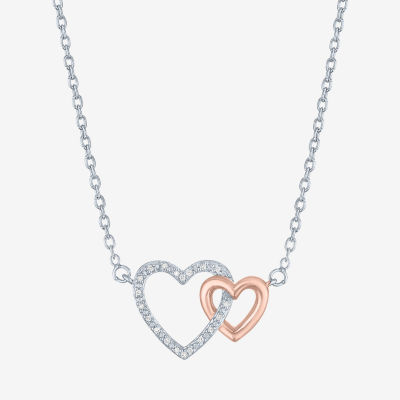 Diamond Accent "Love" Womens Diamond Accent Natural White Diamond 10K Rose Gold Over Silver Sterling Silver Heart Pendant Necklace