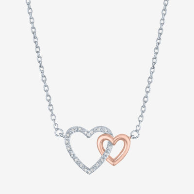 Diamond Accent "Love" Womens Diamond Accent Natural White Diamond 10K Rose Gold Over Silver Sterling Silver Heart Pendant Necklaces