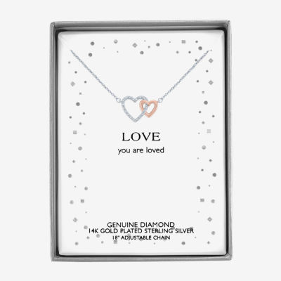 Diamond Accent "Love" Womens Diamond Accent Natural White Diamond 10K Rose Gold Over Silver Sterling Silver Heart Pendant Necklace