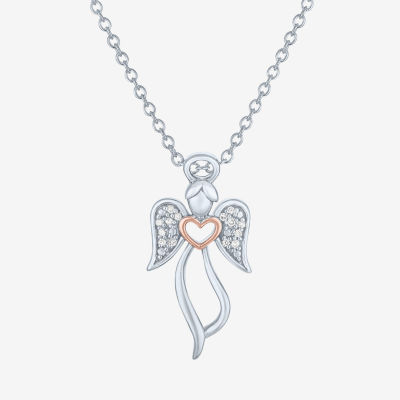 Diamond Accent "Angel" Womens Diamond Accent Natural White Diamond Sterling Silver Angel Pendant Necklace