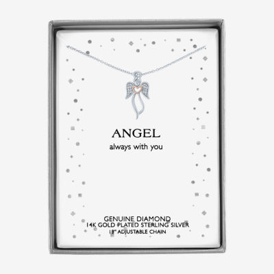 Diamond Accent "Angel" Womens Diamond Accent Mined White Diamond Sterling Silver Angel Pendant Necklace