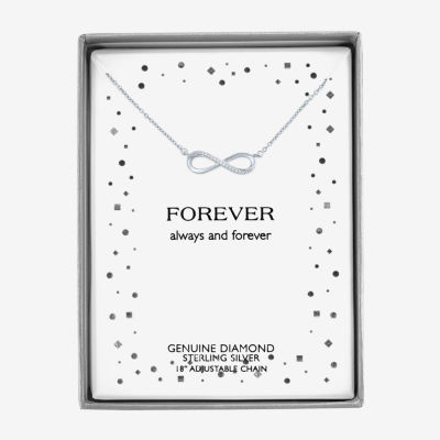 Diamond Accent "Forever" Womens Diamond Accent Mined White Diamond Sterling Silver Infinity Pendant Necklace