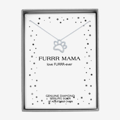 Diamond Accent "Fur Mama" Womens Diamond Accent Natural White Diamond Sterling Silver Pendant Necklace