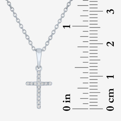 Diamond Accent "Faith" Womens Diamond Accent Natural White Diamond Sterling Silver Cross Pendant Necklace