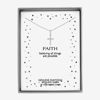 Diamond Accent "Faith" Womens Diamond Accent Natural White Diamond Sterling Silver Cross Pendant Necklace