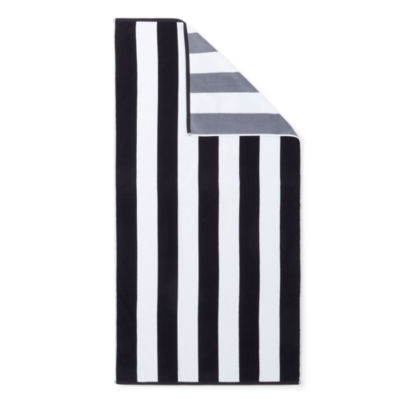 Outdoor Oasis Reversible Cabana Stripe Black And Gray Beach Towel