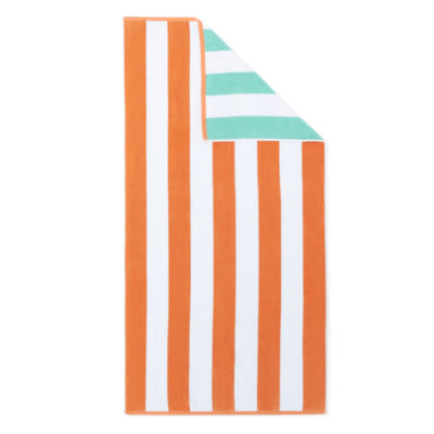 Outdoor Oasis Reversible Cabana Stripe Orange And Mint Beach Towel