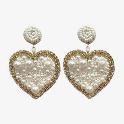 Bijoux Bar Simulated Pearl Heart Drop Earrings