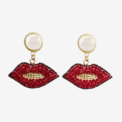 Bijoux Bar Lips Simulated Pearl Drop Earrings