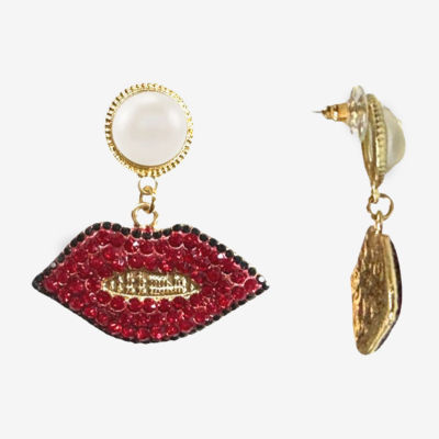 Bijoux Bar Lips Red Simulated Pearl Drop Earrings