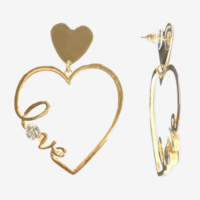 Bijoux Bar Love Crystal Heart Drop Earrings