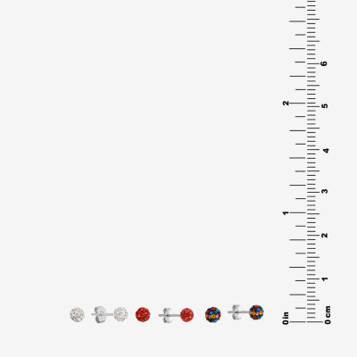 Silver Treasures Stud Womens Multi Color Crystal Sterling Silver 3 Pair Earring Set