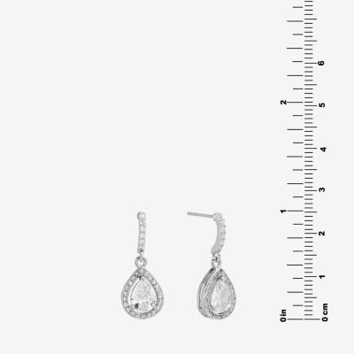 Sparkle Allure Halo Crystal Pure Silver Over Brass Drop Earrings