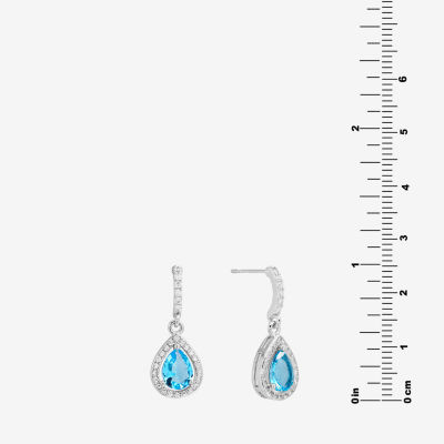 Sparkle Allure Halo Womens Crystal Pure Silver Over Brass Drop Earrings