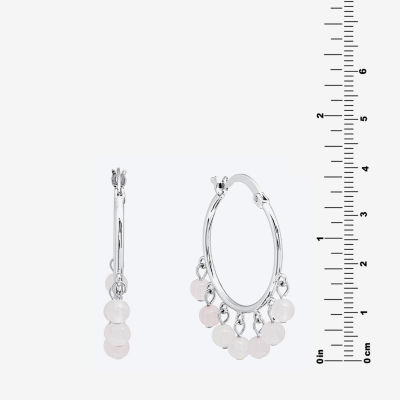 Sparkle Allure Genuine Stone Beaded Womens Pink 32.5mm Hoop Earrings