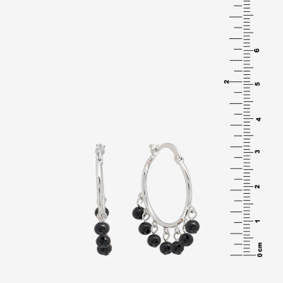 Sparkle Allure Genuine Stone Beaded Pure Silver Over Brass Hoop Earrings