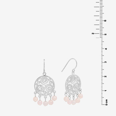 Sparkle Allure Filigree Genuine Stone Beaded Womens Pink Pure Silver Over Brass Drop Earrings