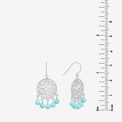 Sparkle Allure Filigree Genuine Stone Beaded Womens Pink Pure Silver Over Brass Drop Earrings