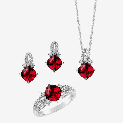 Lab Created Red Ruby Sterling Silver 13.4mm Diamond Stud Earrings