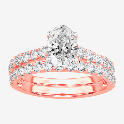 Signature By Modern Bride (H-I / Si1-Si2) Womens 2 CT. T.W. Lab Grown White Diamond 10K Rose Gold Oval Bridal Set