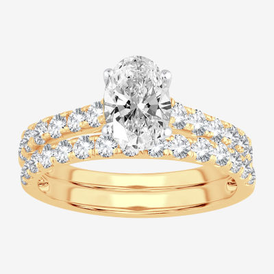 Signature By Modern Bride (H-I / Si1-Si2) Womens 2 CT. T.W. Lab Grown White Diamond 10K Gold Oval Bridal Set