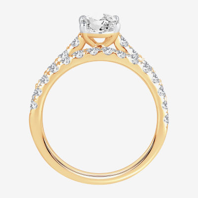 Signature By Modern Bride (H-I / Si1-Si2) Womens 2 CT. T.W. Lab Grown White Diamond 10K Gold Oval Bridal Set