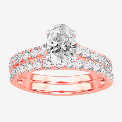 Signature By Modern Bride (H-I / Si1-Si2) Womens 2 CT. T.W. Lab Grown White Diamond 14K Rose Gold Oval Bridal Set