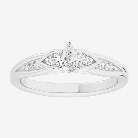 (G-H / Si1-Si2) Womens 1/3 CT. T.W. Lab Grown White Diamond Sterling Silver Side Stone 3-Stone Promise Ring, 8, Nocolor