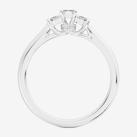 (G-H / Si1-Si2) Womens 1/3 CT. T.W. Lab Grown White Diamond Sterling Silver Side Stone 3-Stone Promise Ring, 9, Nocolor