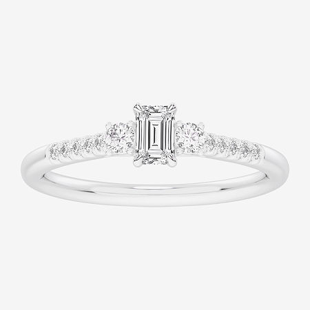 (G-H / Si1-Si2) Womens 1/3 CT. T.W. Lab Grown White Diamond Sterling Silver Side Stone 3-Stone Promise Ring, 9, Sterling Silver