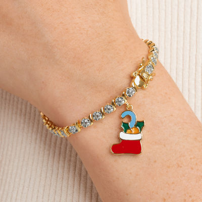 Sparkle Allure Stocking Charm Womens Natural White Diamond Accent 14K Gold Over Brass 7.25 Inch Tennis Bracelet