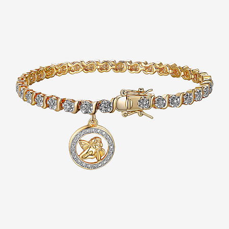 Sparkle Allure 14k Gold Over Bronze Natural Diamond Accent Gold Tone Angel Round 7.25 Inch Tennis Bracelet, One Size