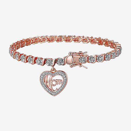 Sparkle Allure Mom Womens Natural Diamond Accent Pure Silver Over Bronze Heart 7.25 Inch Tennis Bracelet, One Size
