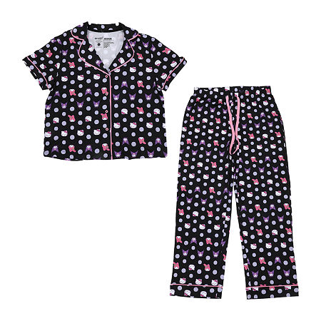 Womens Hello Kitty Plush Crew Neck Short Sleeve 2-pc. Pajama Sets, X-large, Black