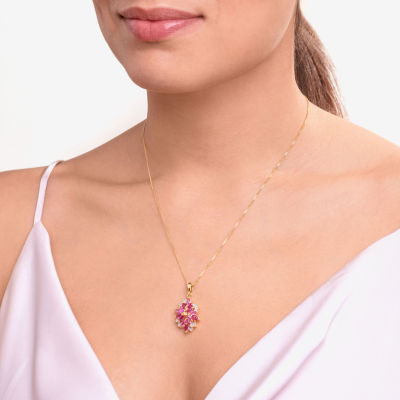 14K Gold over Silver Lab-Created Gemstone Flower Pendant Necklace