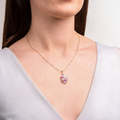 14K Gold Over Silver Lab-Created Opal & Pink and White Lab-Created Sapphire Cluster Pendant Necklace