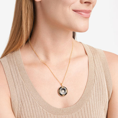 Womens Genuine Black Agate 18K Gold Over Silver 18 Inch Pendant Necklace