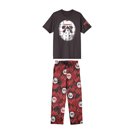 Friday The 13th Mens Crew Neck Short Sleeve 2-pc. Pant Pajama Set, Large, Gray