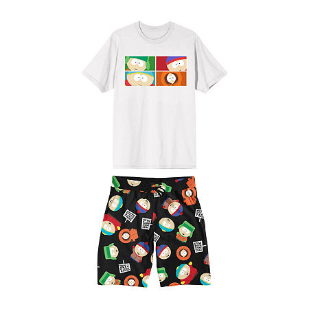 South Park Mens Short Sleeve Crew Neck 2-pc. Shorts Pajama Set, Large, White