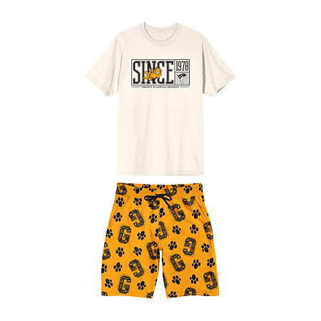 Garfield Mens Short Sleeve Crew Neck 2-pc. Shorts Pajama Set, Large, White